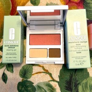 Clinique travel size eye shadow, moisture surge, acne solutions clinical gel